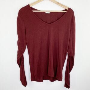 Hello Nite Wine Red Long Sleeve V-Neck Pajama Shirt Women's Size Small S